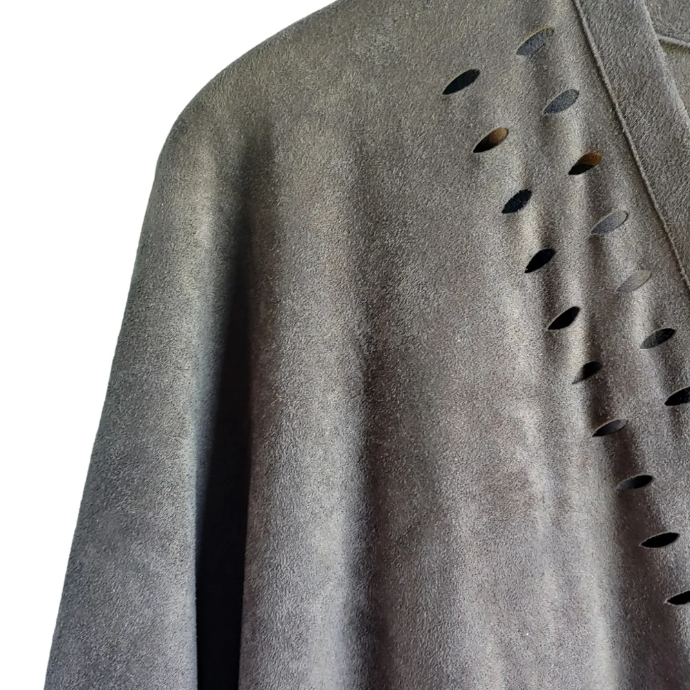 Soft Surroundings Faux Suede Laser Cut Poncho Kimono Shawl - One Size Boho Style - Picture 2 of 13